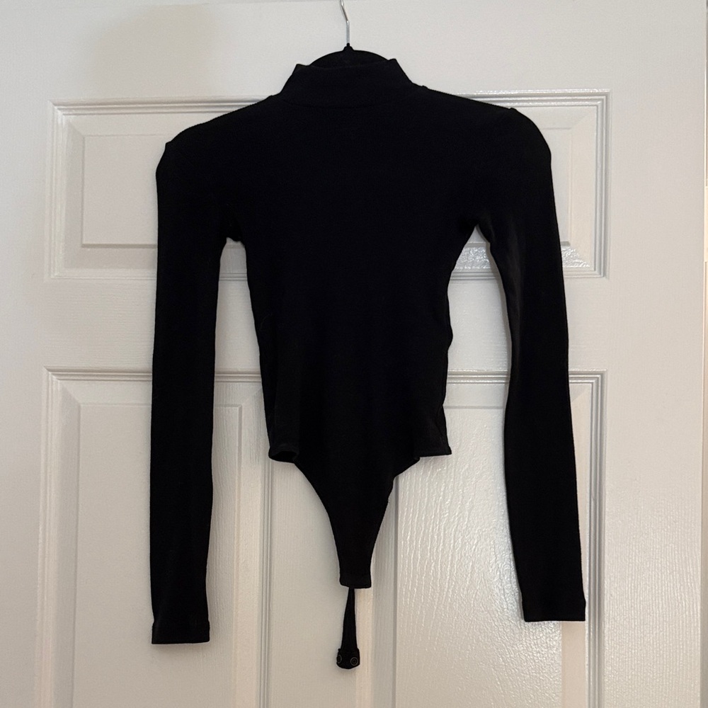 All Saints Women’s Black Long Sleeve Mock Neck Bodysuit